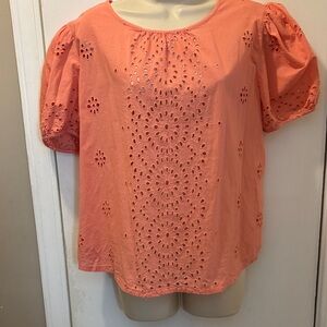 Liz Claiborne medium s/s cotton Coral Eyelet Top 26-108-1